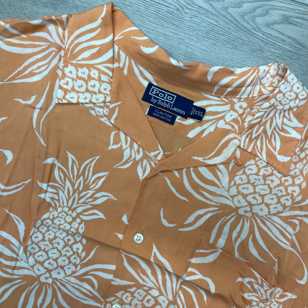 Polo Ralph Lauren Clayton Shirt Mens XXL Orange Pineapple Rayon Camp Hawaiian